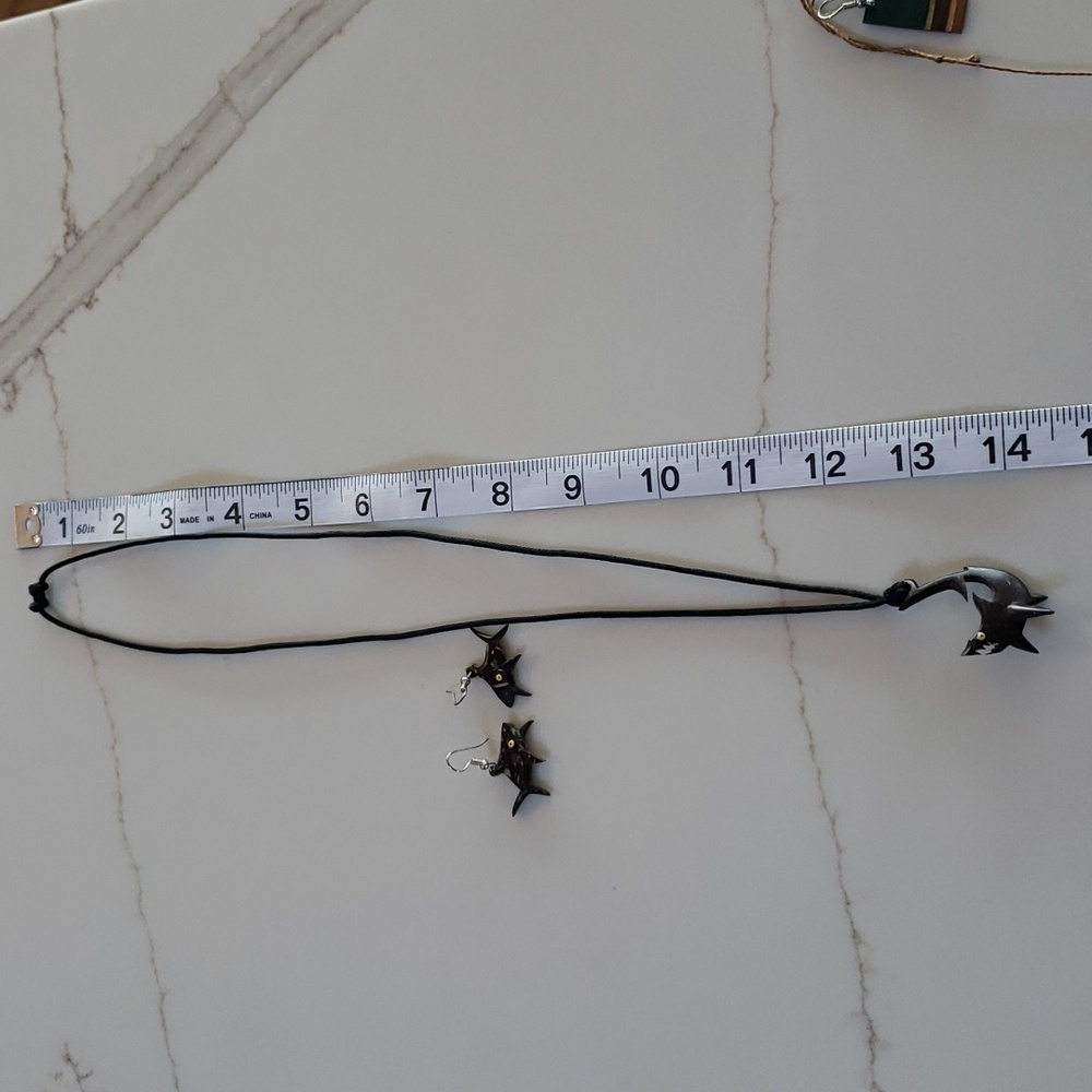5. Wood Shark Earrings and Necklace - Picture 5 of 9